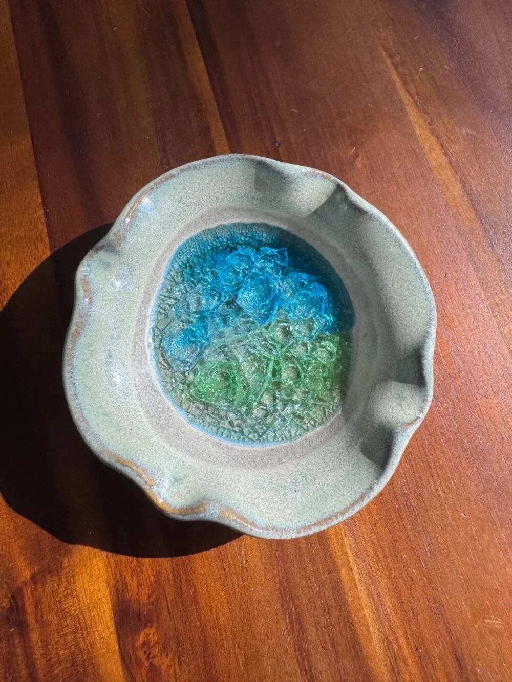Down To Earth Handmade Pottery Recycled Crackle Glass Trinket Dishes